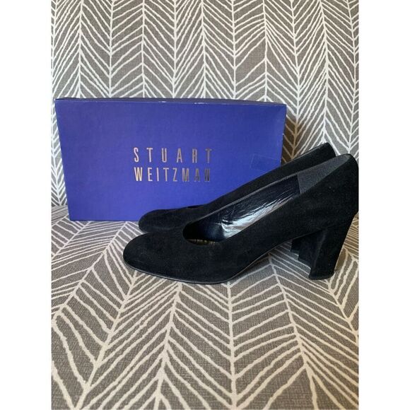 STUART WEITZMAN Black Suede Scraper Pump Heels Shoes 7.5 A NARROW DRESSY PARTY - Picture 2 of 10